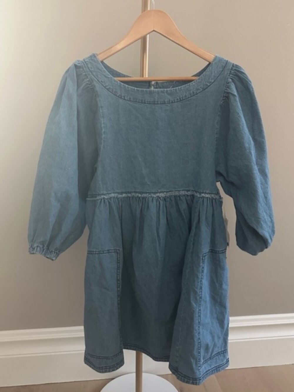 Free People Get Obsessed Denim Babydoll Mini Dress XS BNWT Boho Balloon Sleeve